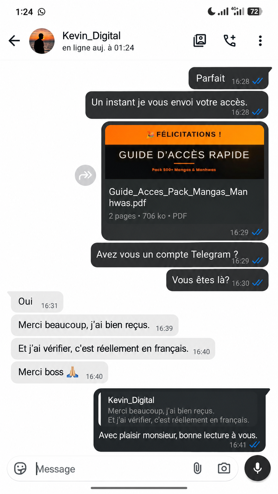 Témoignage WhatsApp client 2