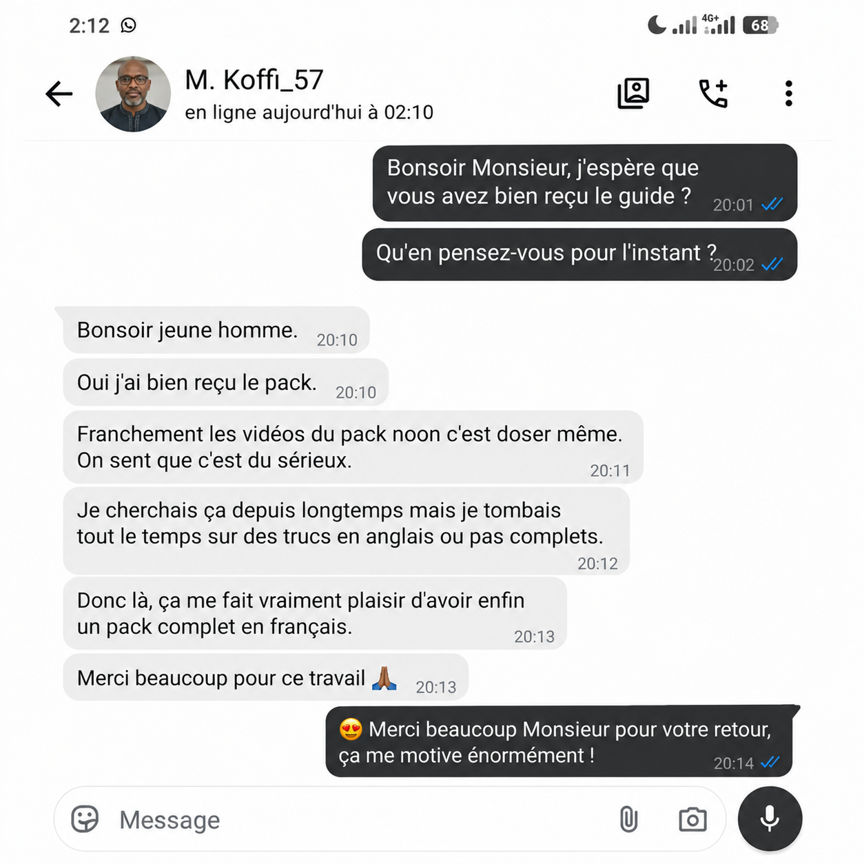 Témoignage WhatsApp client 5