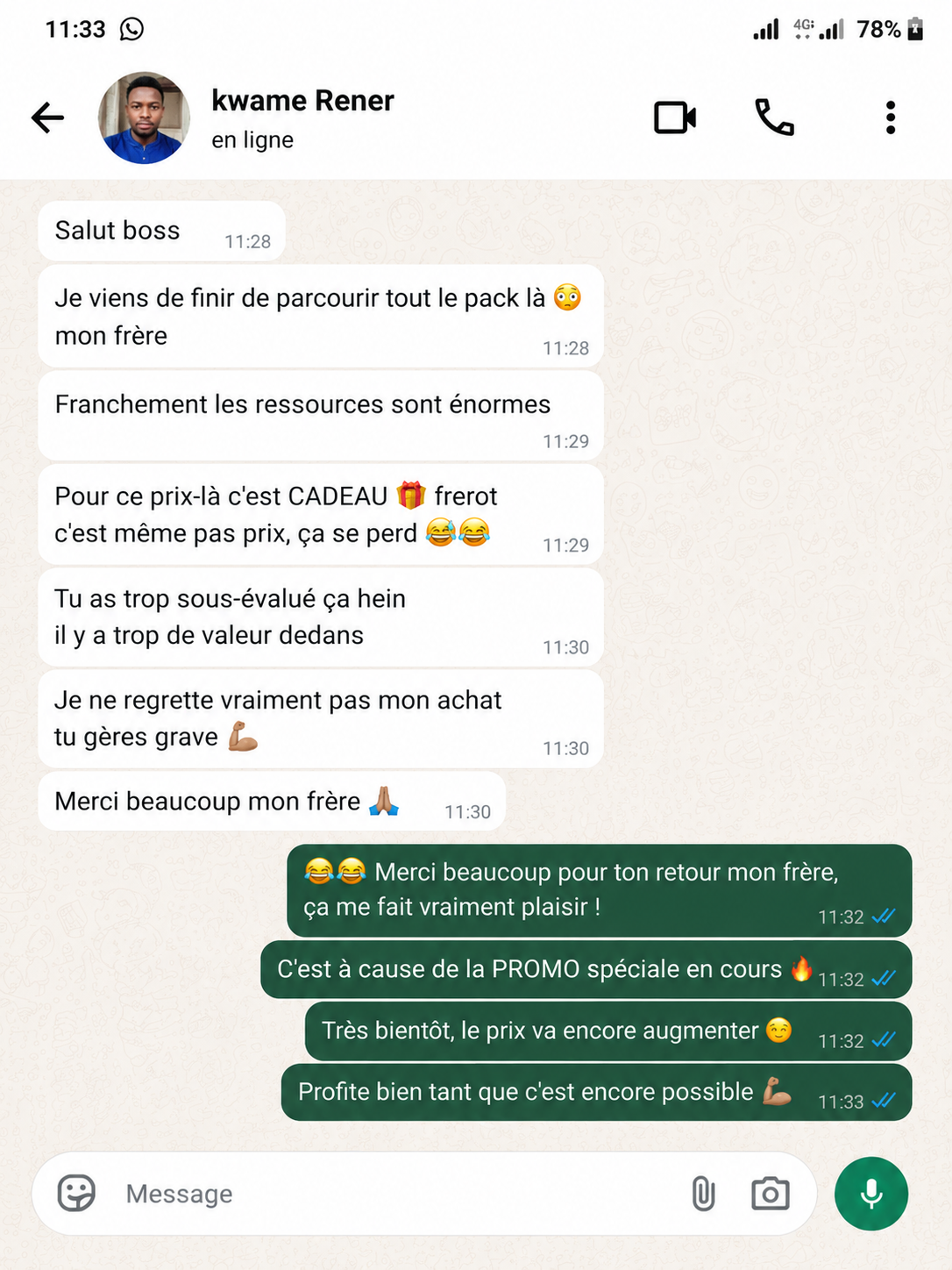 Témoignage WhatsApp client 8