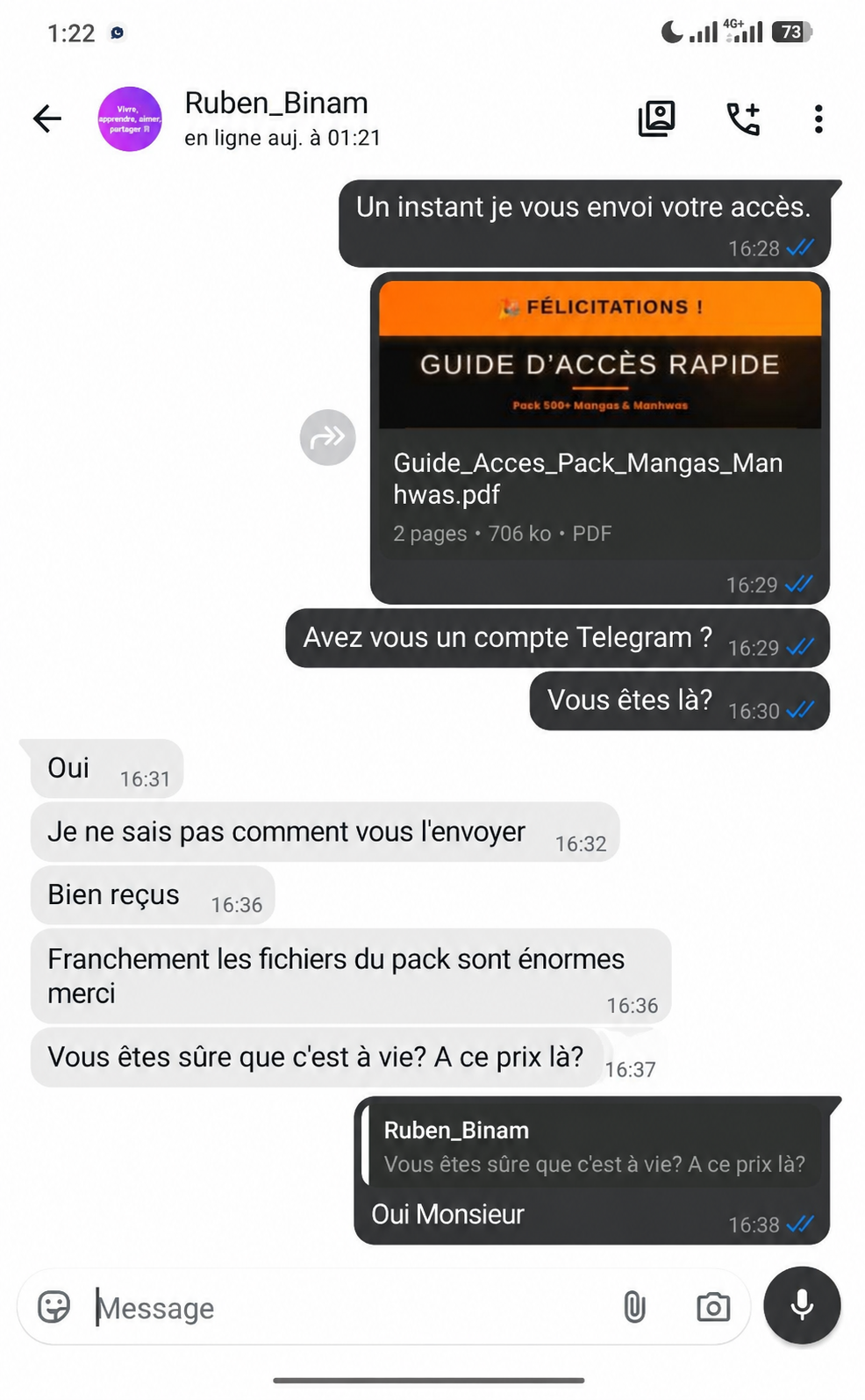 Témoignage WhatsApp client 1
