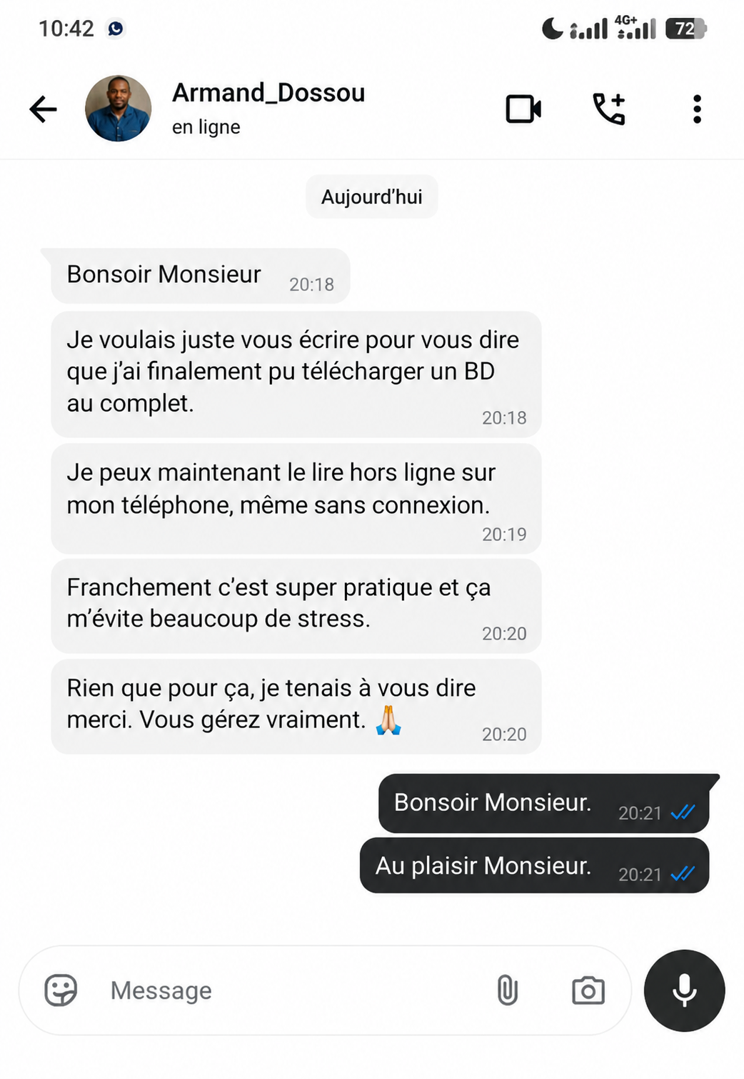 Témoignage WhatsApp client 6